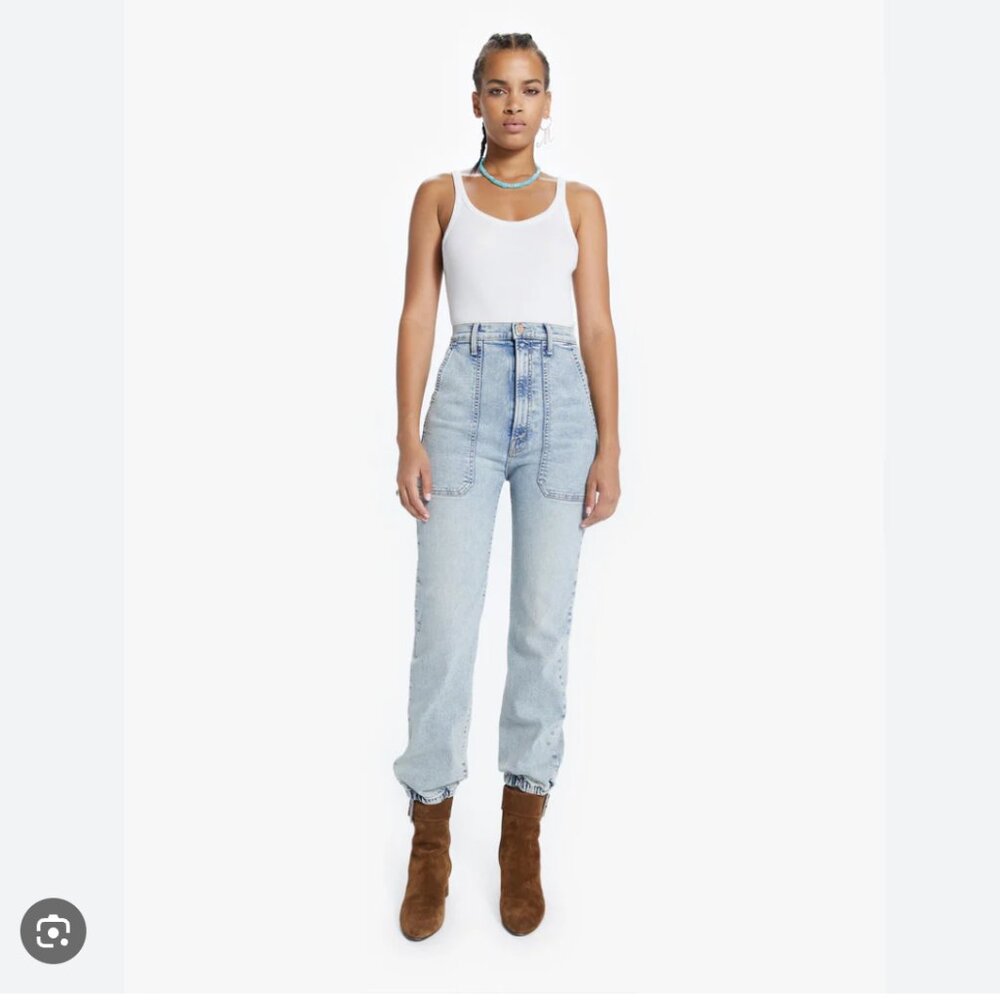 MOTHER Denim Wrapper Patch Springy Ankle Jeans - Light Blue